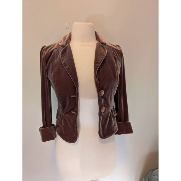 Vintage Chocolate Brown Velvet Blazer Jacket Small Victorian Academia - Picture 1 of 6